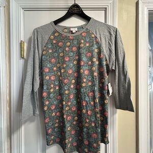 LuLaRoe Floral Long Sleeve Tee - Gray Randy Raglan 3/4 Sleeve